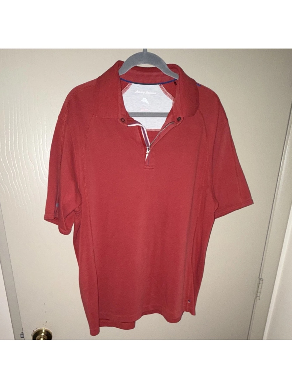 Tommy Bahama Men's Brick Red Short-Sleeve Zip Polo
